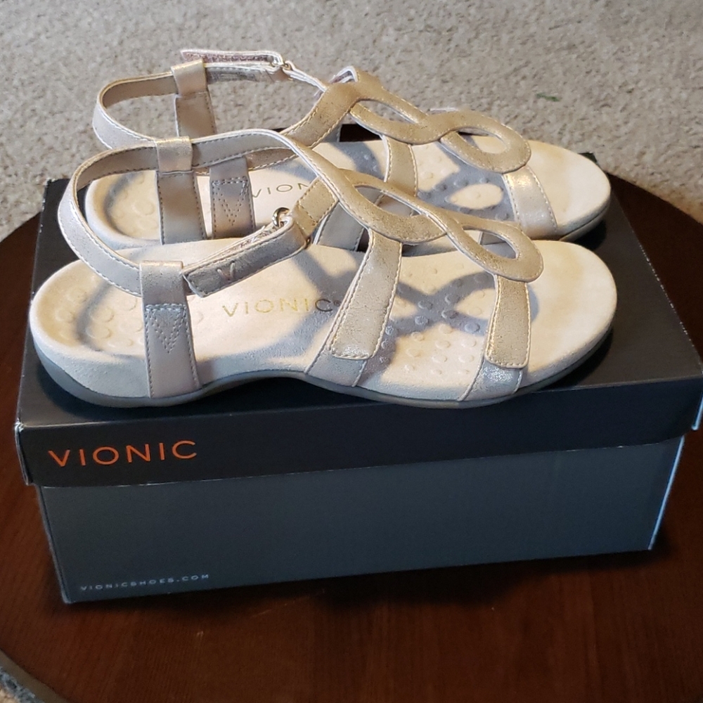 Vionic Jodie leather sandals rose gold comfort slingbacks size 7 - orthotic